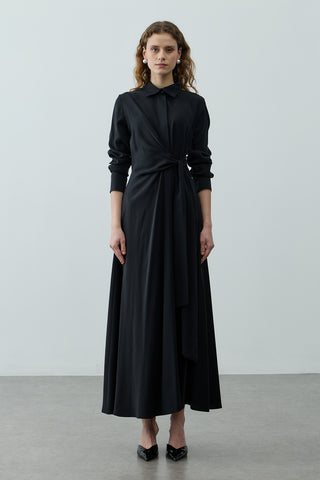 Kruvaze Bağlamalı Elbise Siyah