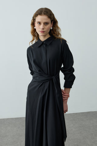 Kruvaze Bağlamalı Elbise Siyah
