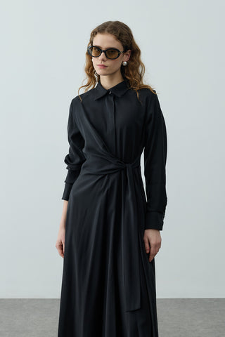Kruvaze Bağlamalı Elbise Siyah