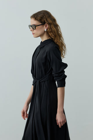 Kruvaze Bağlamalı Elbise Siyah
