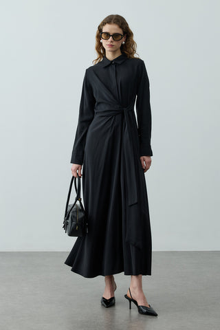 Kruvaze Bağlamalı Elbise Siyah