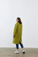 Kruvaze Buklet Kadın Kaban Yağ Yeşili Yağ Yeşili