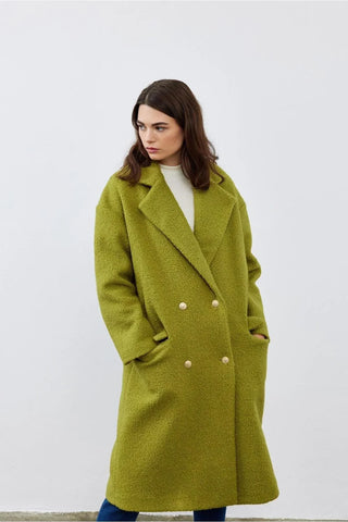 Kruvaze Buklet Kadın Kaban Yağ Yeşili Yağ Yeşili - Fahhar Design