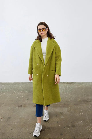 Kruvaze Buklet Kadın Kaban Yağ Yeşili Yağ Yeşili - Fahhar Design