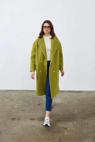 Kruvaze Buklet Kadın Kaban Yağ Yeşili Yağ Yeşili - Fahhar Design