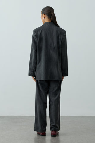 Kruvaze Çizgili Oversize Blazer Ceket Antrasit