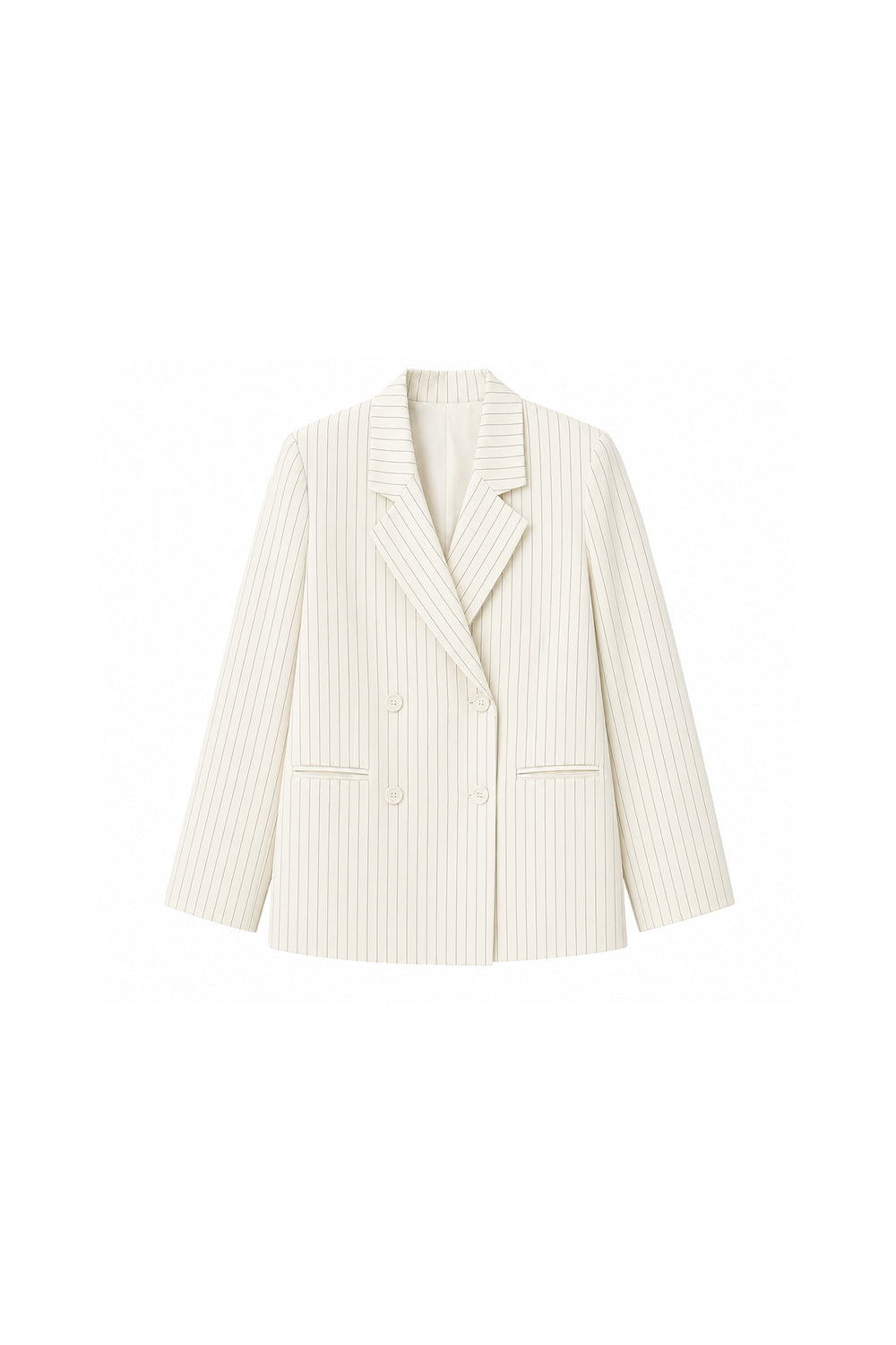 Kruvaze Çizgili Oversize Blazer Ceket Ekru