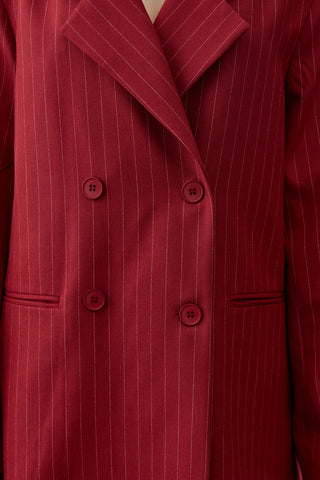 Kruvaze Çizgili Oversize Blazer Ceket Kırmızı