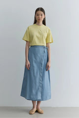 Kruvaze Kapamalı Denim Etek Açık mavi