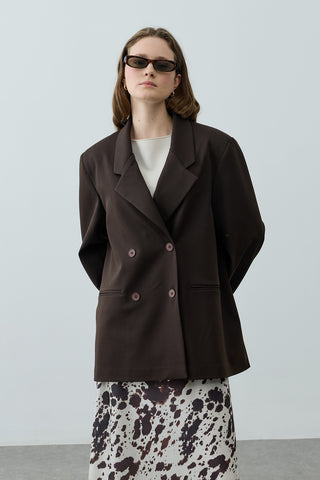 Kruvaze Oversize Blazer Acı Kahve