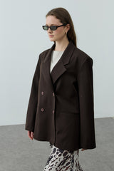 Kruvaze Oversize Blazer Acı Kahve