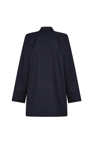 Kruvaze Oversize Blazer Ekose Lacivert Kareli