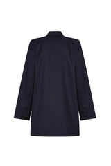 Kruvaze Oversize Blazer Ekose Lacivert Kareli