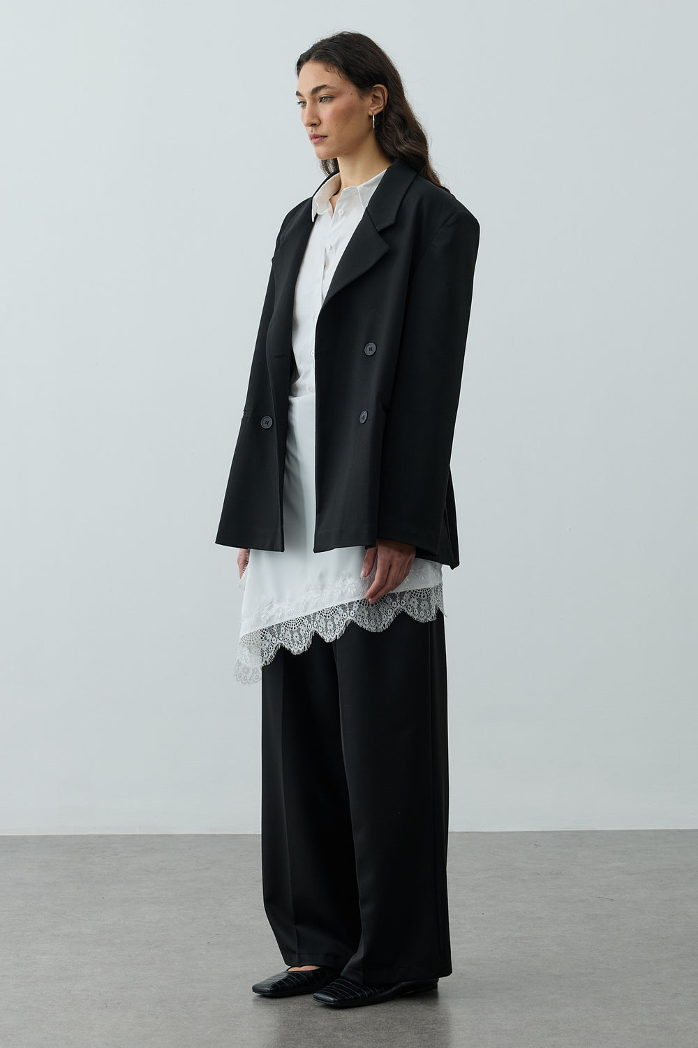 Kruvaze Oversize Blazer Siyah