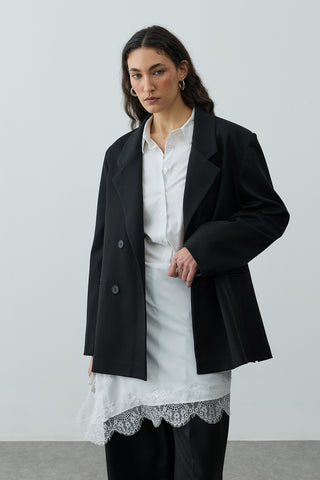 Kruvaze Oversize Blazer Siyah