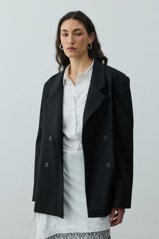 Kruvaze Oversize Blazer Siyah