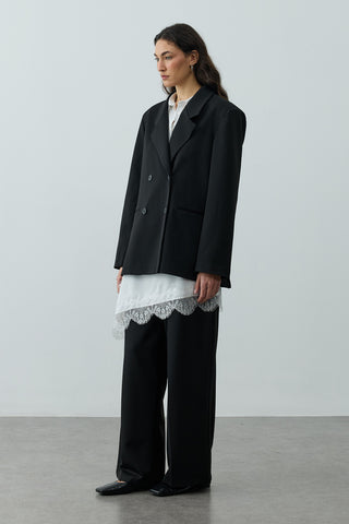 Kruvaze Oversize Blazer Siyah