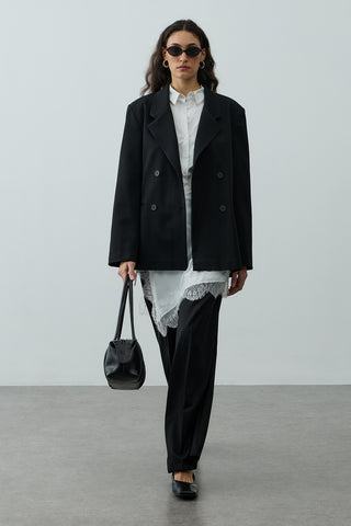 Kruvaze Oversize Blazer Siyah