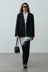 Kruvaze Oversize Blazer Siyah