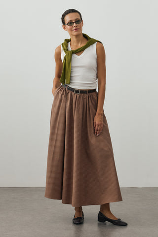 Küçük Ekose Büzgülü Etek Camel