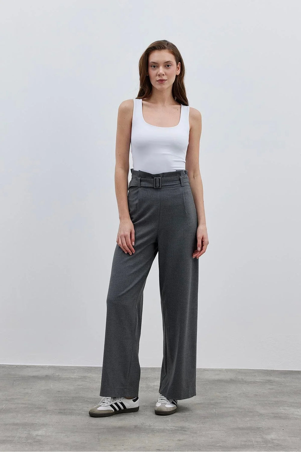 Belted Women's Trousers in Gray