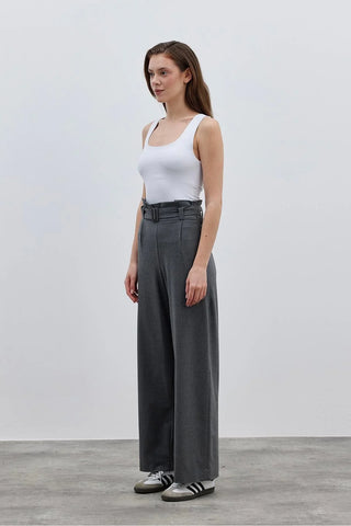 Kuşaklı Kadın Pantolon Gri - Fahhar Design