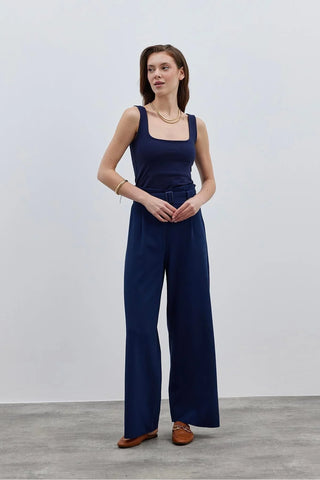 Kuşaklı Kadın Pantolon Lacivert - Fahhar Design