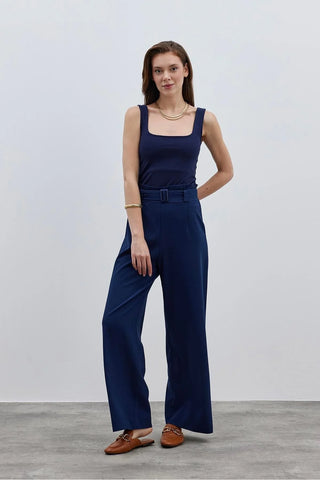 Kuşaklı Kadın Pantolon Lacivert - Fahhar Design
