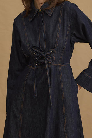 Kuşgözlü Denim Elbise Lacivert - Fahhar Design