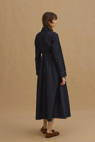 Kuşgözlü Denim Elbise Lacivert - Fahhar Design