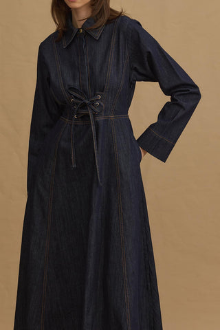 Kuşgözlü Denim Elbise Lacivert - Fahhar Design
