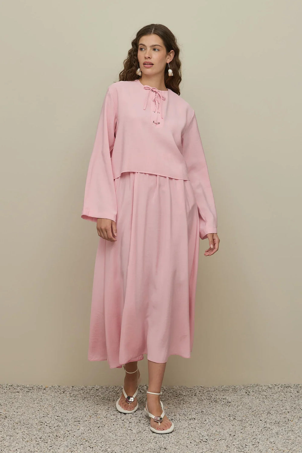 Eyelet Modal Skirt Set Pink