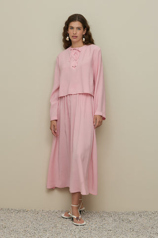 Kuşgözlü Modal Etek Takım Pembe