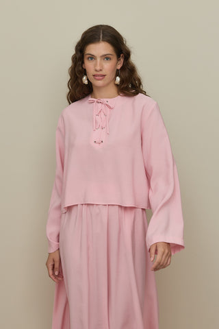 Kuşgözlü Modal Etek Takım Pembe