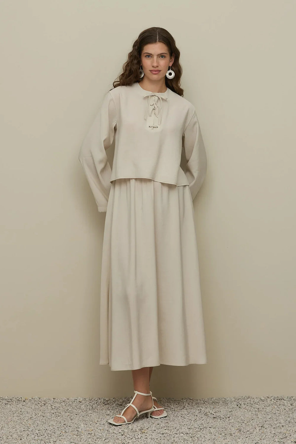 Eyelet Modal Skirt Set Stone