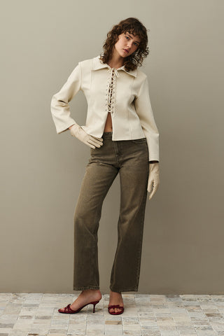 Eyelet Suede Jacket Beige