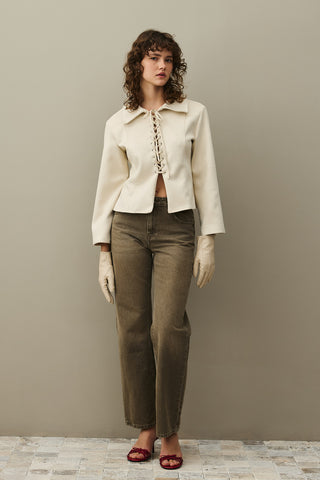 Eyelet Suede Jacket Beige