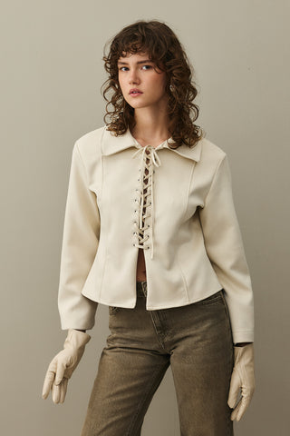 Eyelet Suede Jacket Beige
