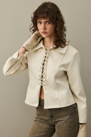 Eyelet Suede Jacket Beige
