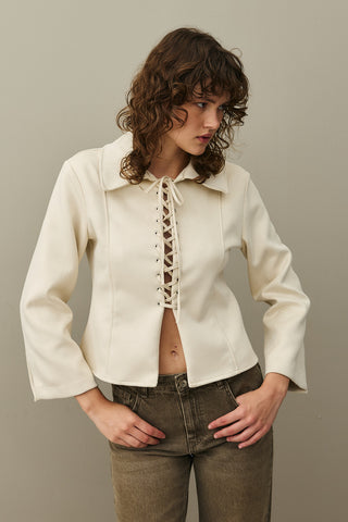 Eyelet Suede Jacket Beige