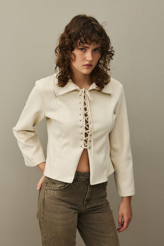Eyelet Suede Jacket Beige