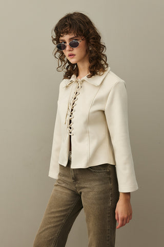 Eyelet Suede Jacket Beige
