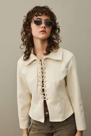 Eyelet Suede Jacket Beige