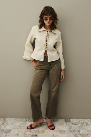 Eyelet Suede Jacket Beige