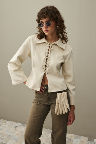 Eyelet Suede Jacket Beige