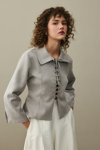 Eyelet Suede Jacket Gray