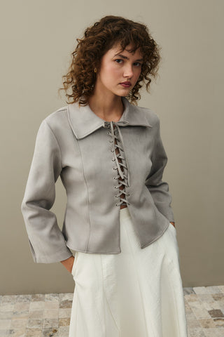 Eyelet Suede Jacket Gray