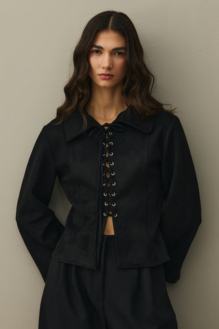 Eyelet Suede Jacket Black