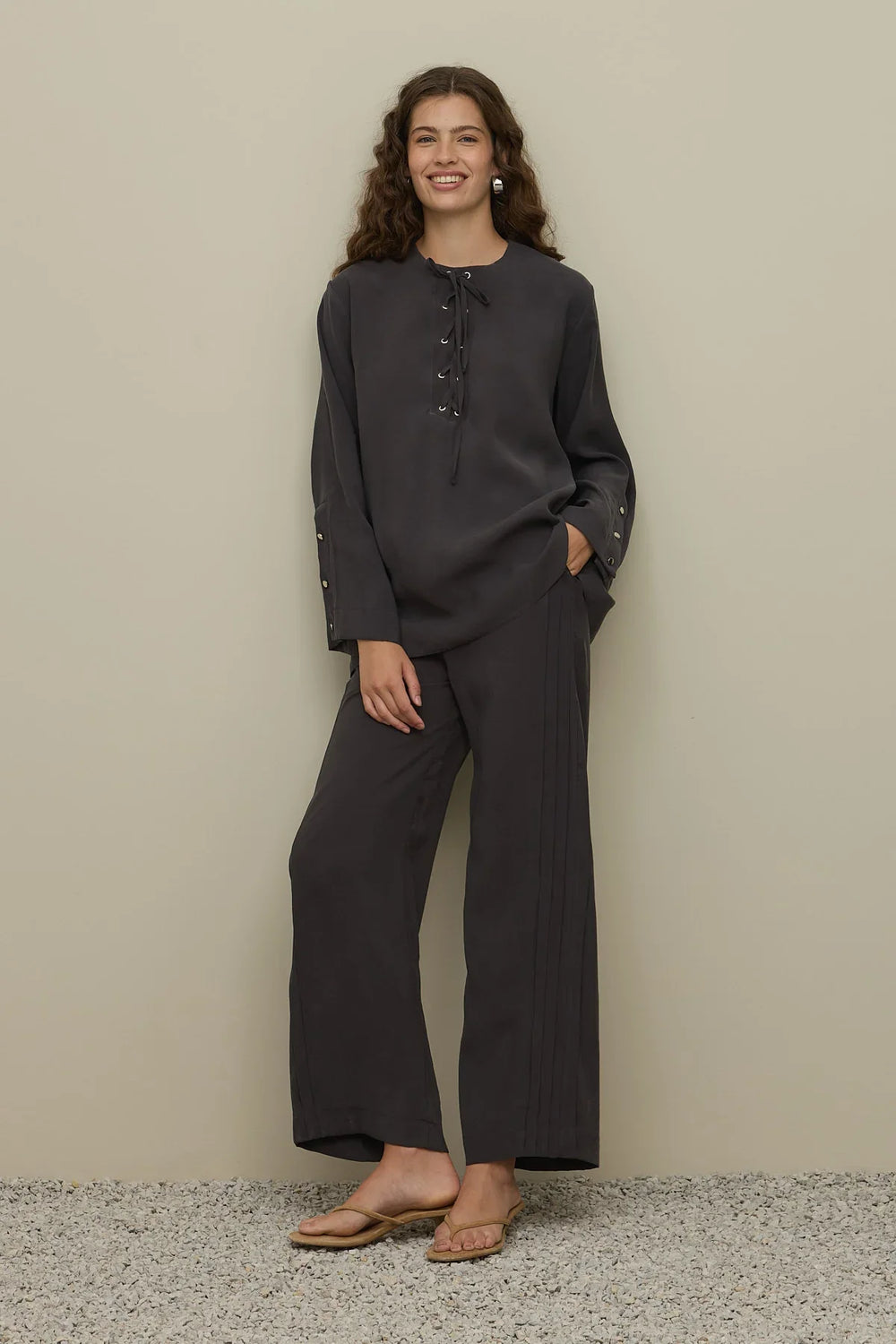Eyelet Detailed Trouser Suit Anthracite