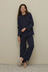 Kuşgözü Detaylı Pantolon Takım Lacivert